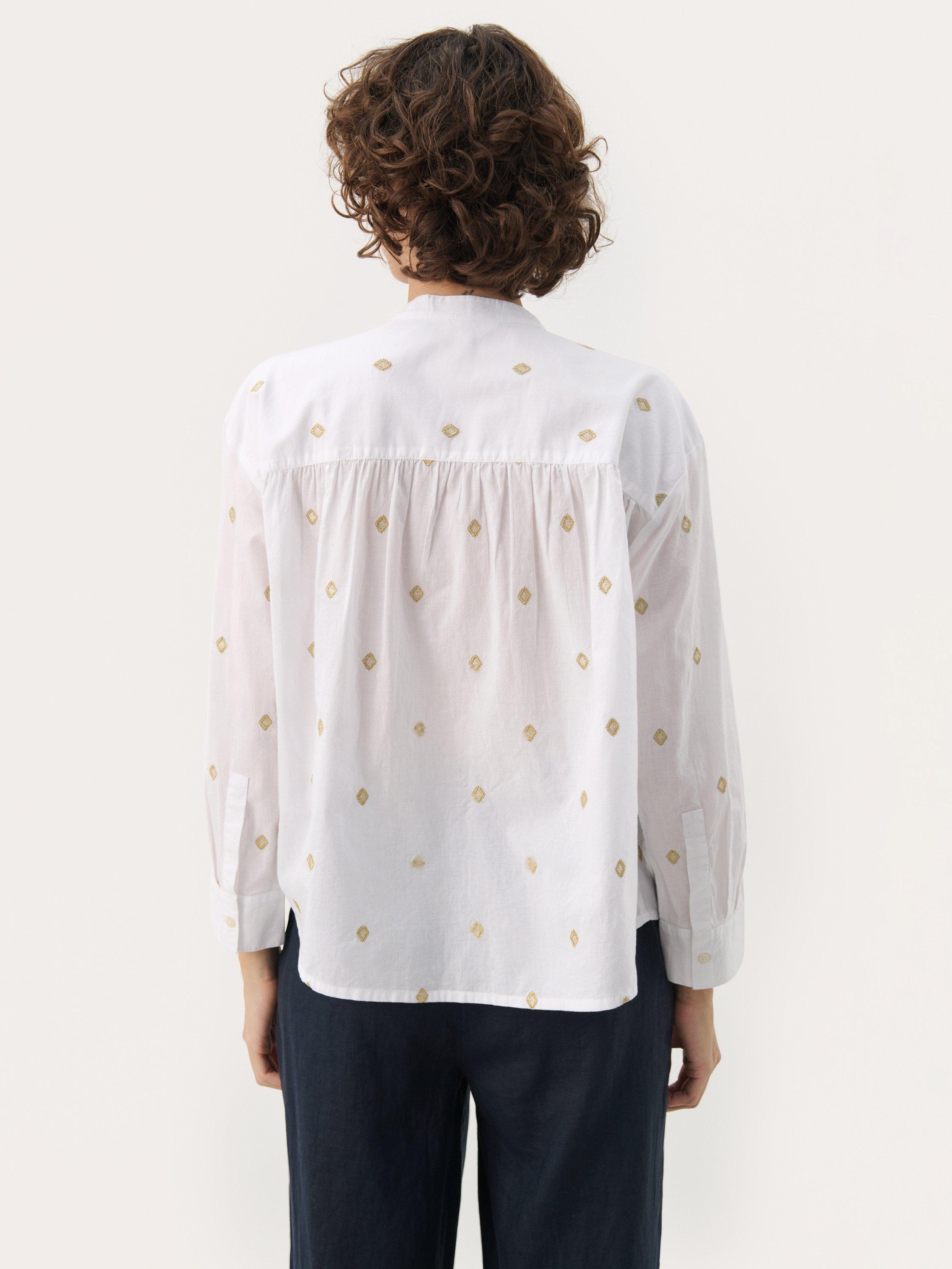 Product image 2 of 6, which shows Part Two Natale Embroidered Blouse, Bright White/Gold, 14