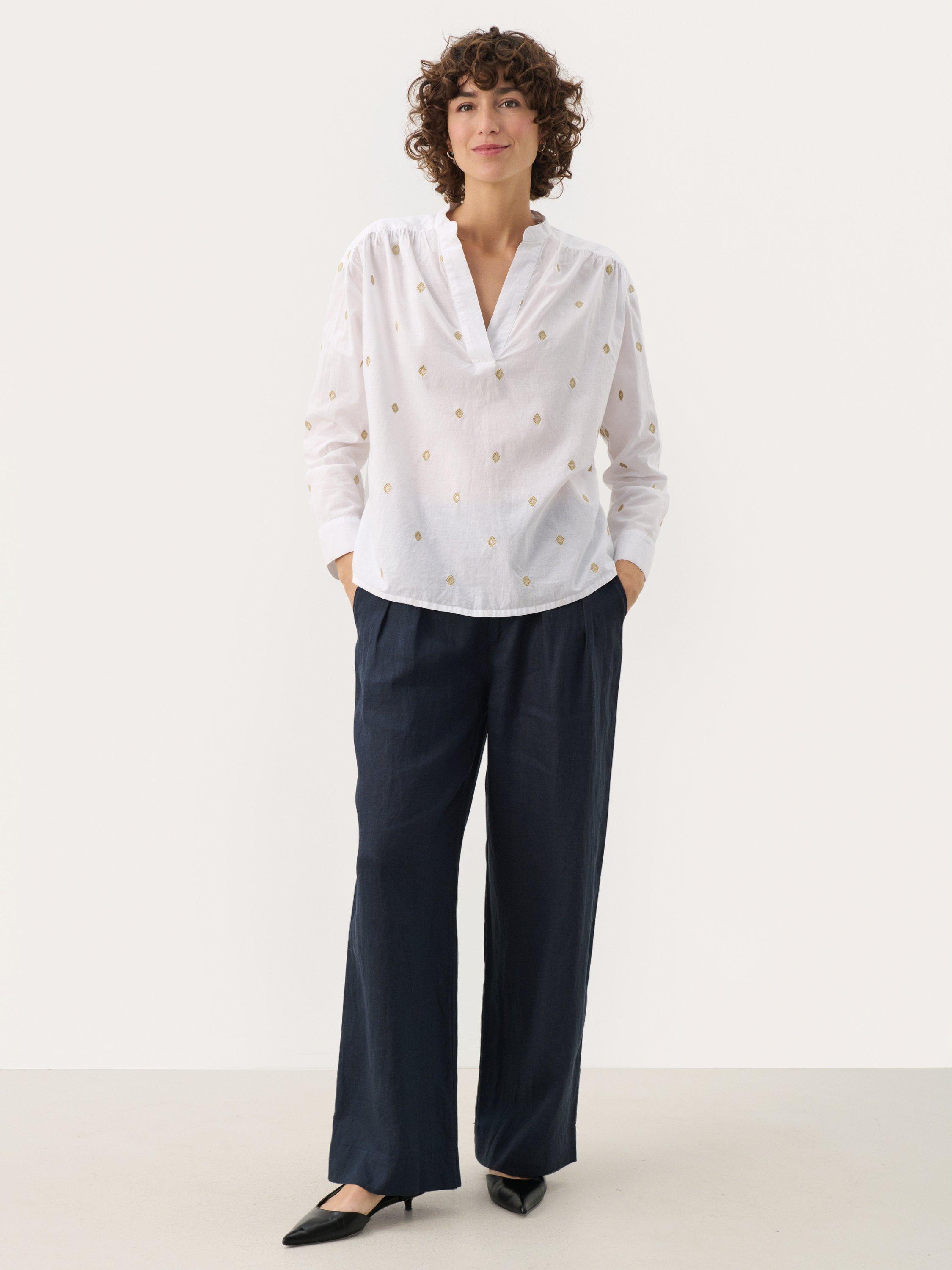 Product image 3 of 6, which shows Part Two Natale Embroidered Blouse, Bright White/Gold, 14