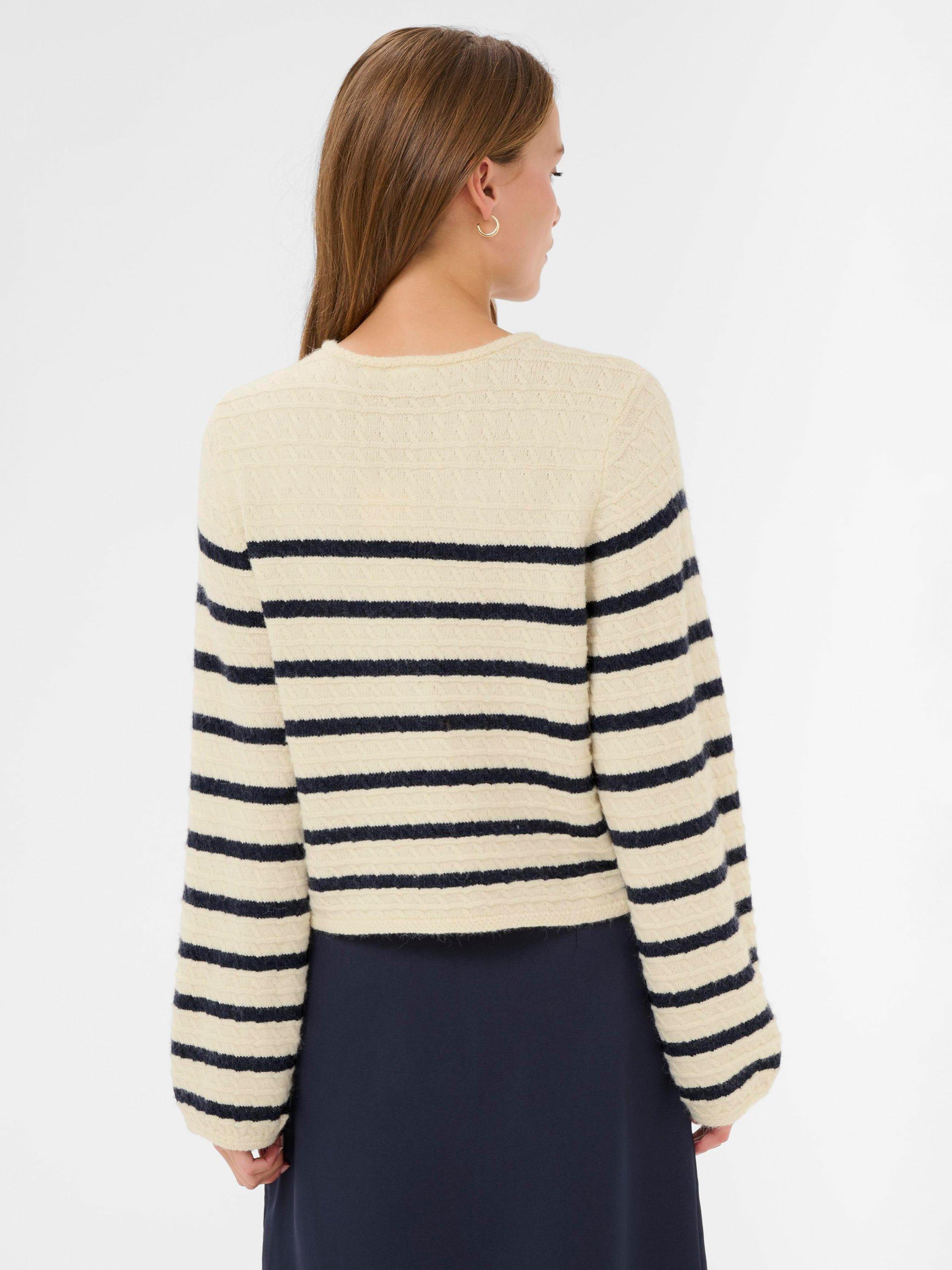 Product image 2 of 6, which shows Saint Tropez Olena Textured Stripe Cardigan, Seedpearl, XS