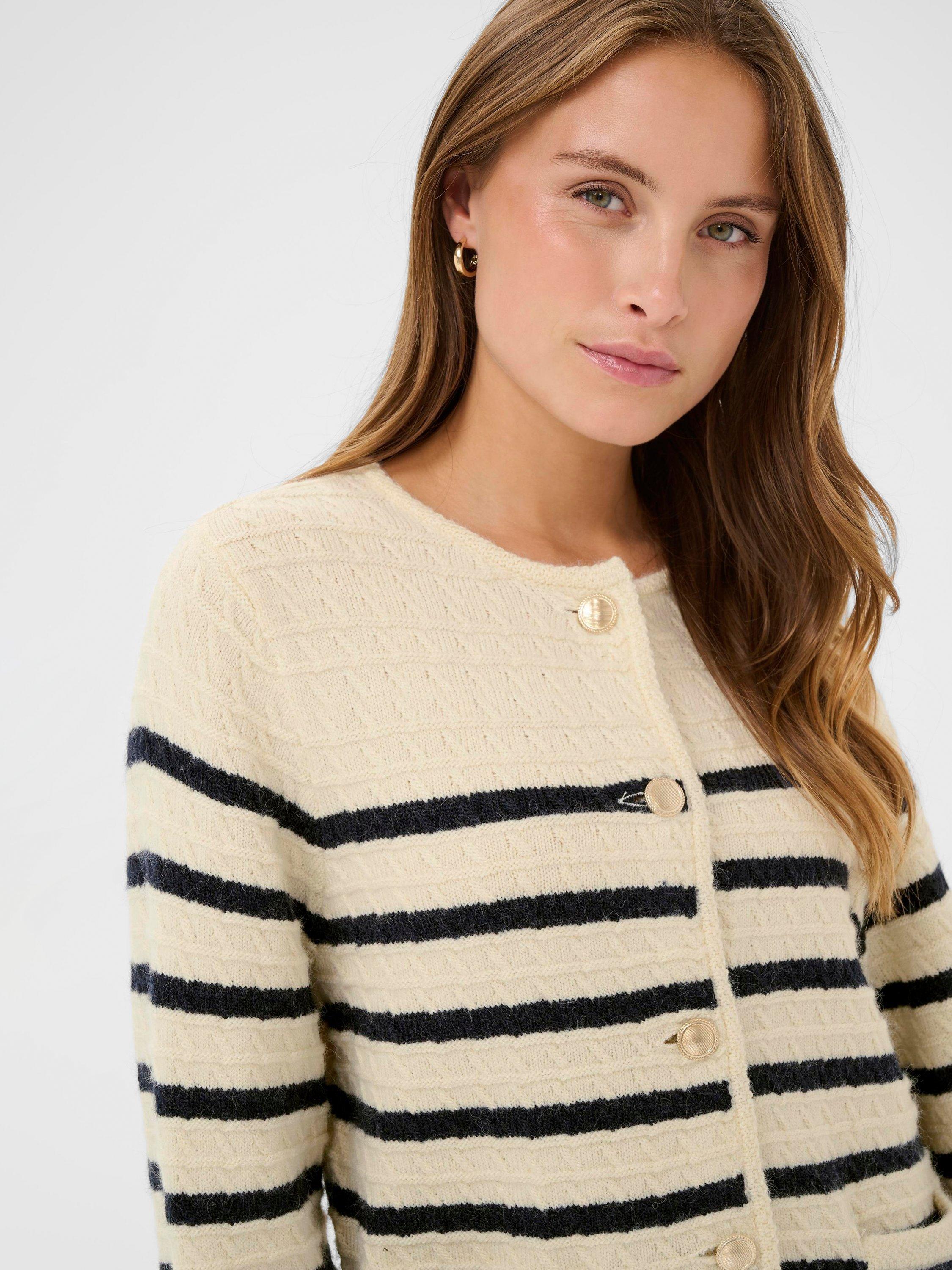 Product image 4 of 6, which shows Saint Tropez Olena Textured Stripe Cardigan, Seedpearl, XS