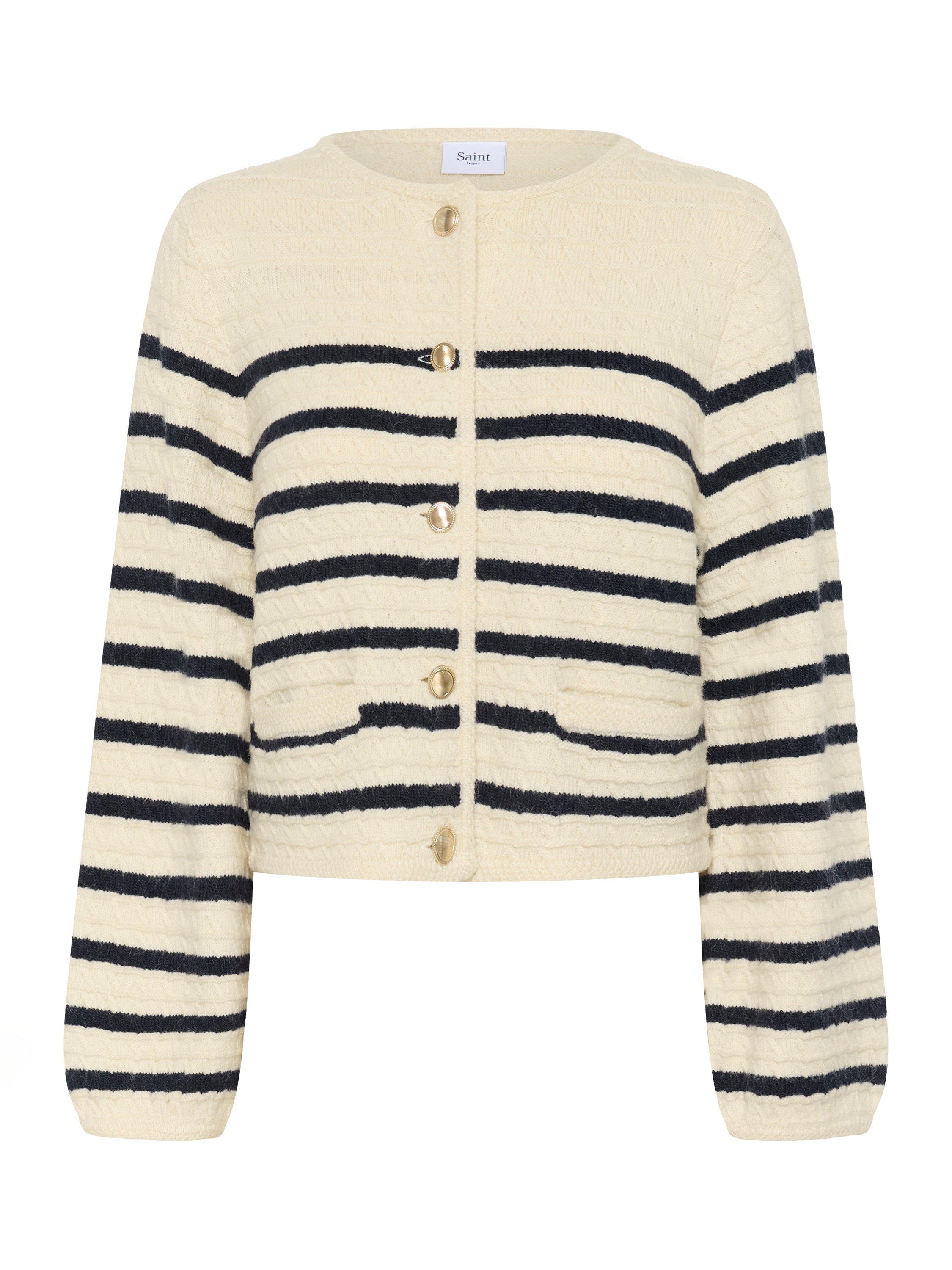 Product image 5 of 6, which shows Saint Tropez Olena Textured Stripe Cardigan, Seedpearl, XS