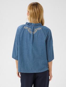 Saint Tropez Onaya Embroidered Denim Top, Medium Blue Denim - view 2, Medium Blue Denim
