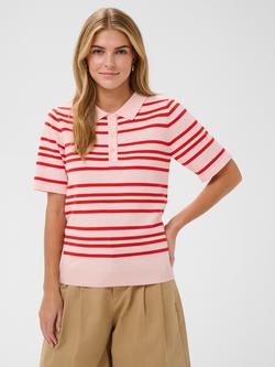 Saint Tropez Pila Stripe Polo Top containing LENZING™ ECOVERO™ Viscose, Chalk Pink/Red, Chalk Pink/Red