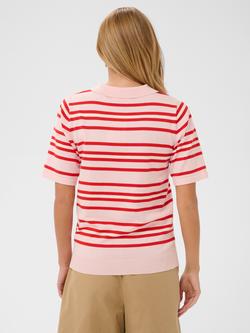 Saint Tropez Pila Stripe Polo Top containing LENZING™ ECOVERO™ Viscose, Chalk Pink/Red - view 2, Chalk Pink/Red