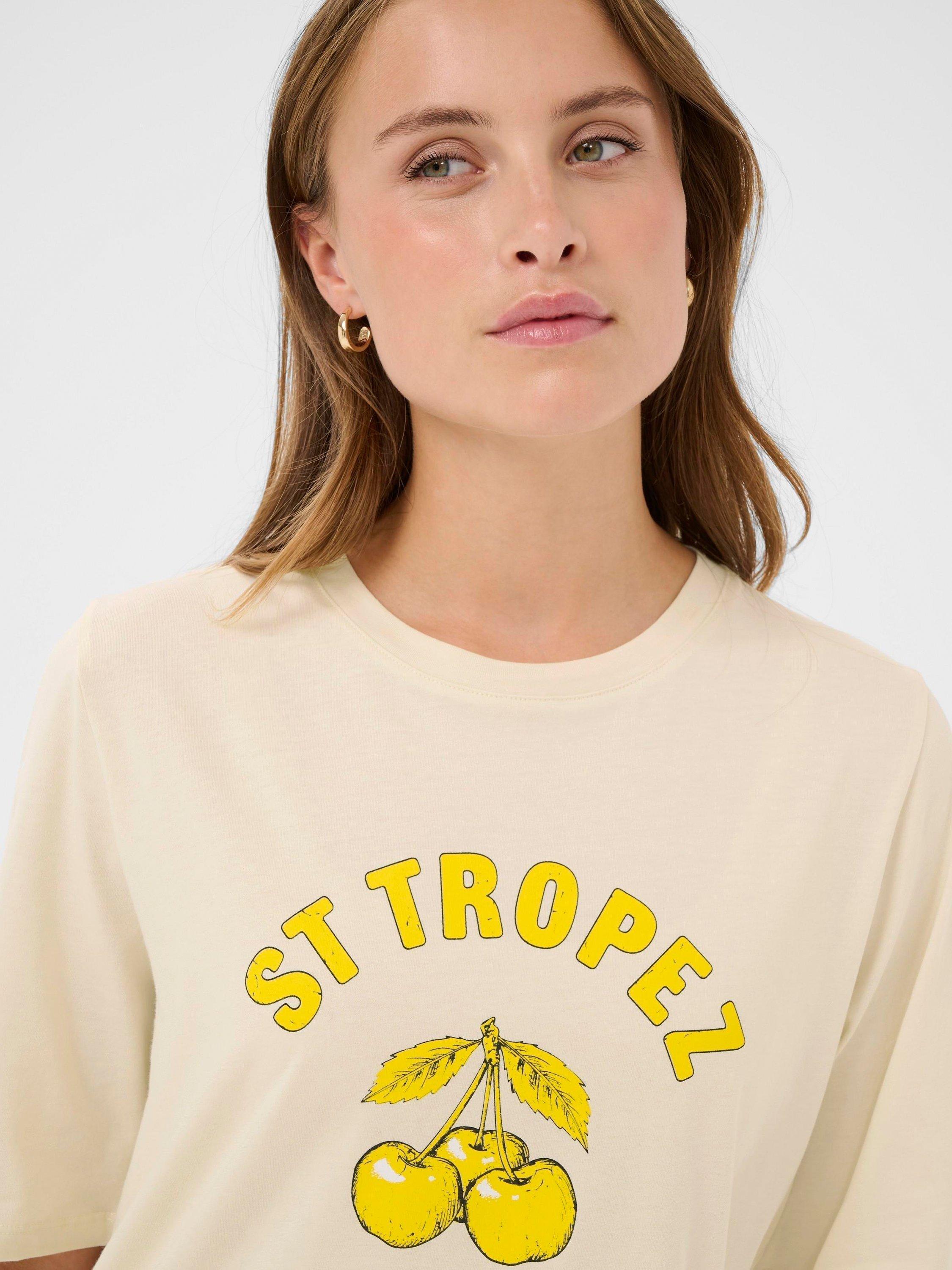 Product image 4 of 6, which shows Saint Tropez Octavia Cherries Graphic T-Shirt, Creme, XS