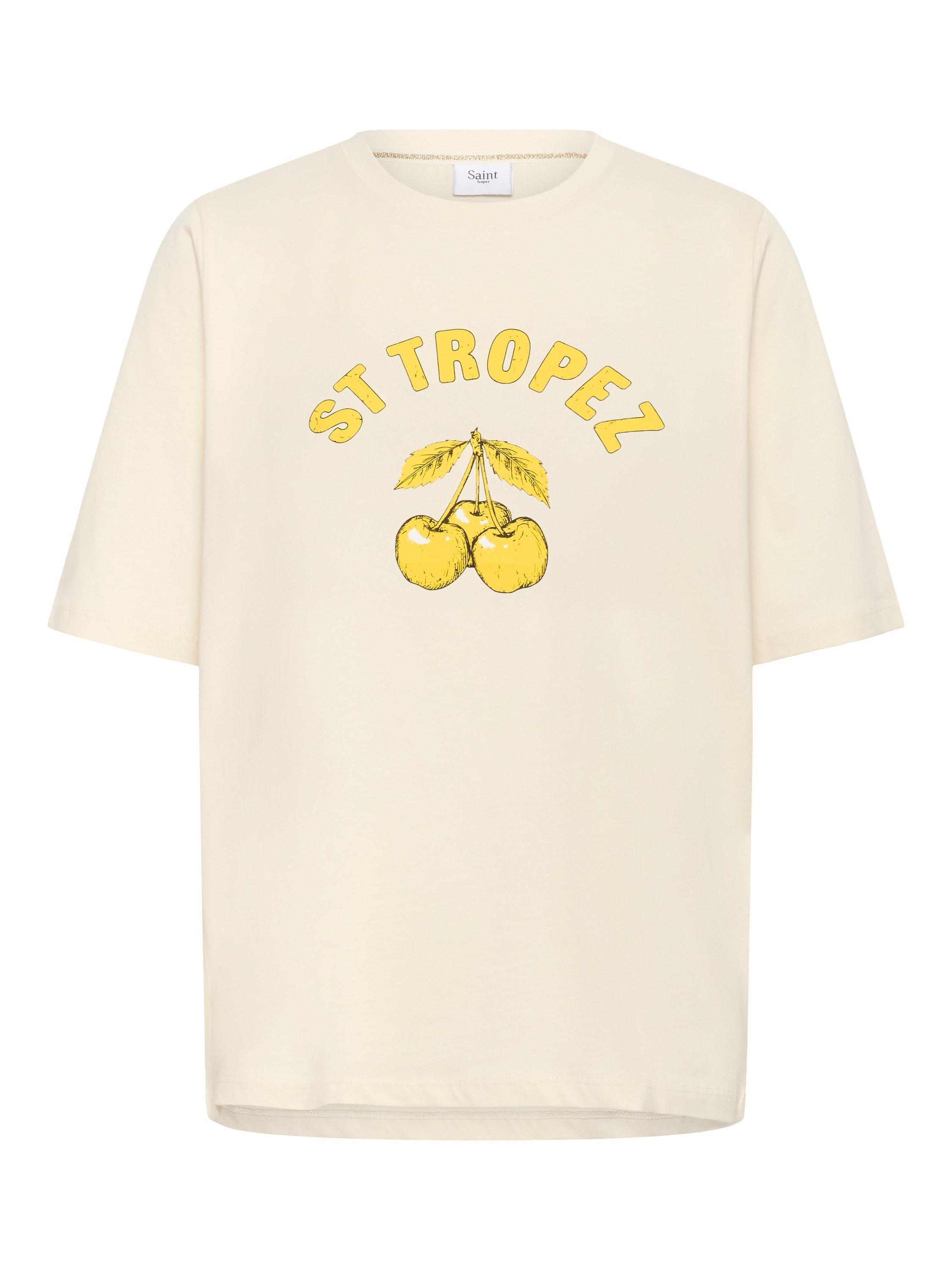 Product image 5 of 6, which shows Saint Tropez Octavia Cherries Graphic T-Shirt, Creme, XS
