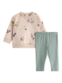 Lindex Kids' Baby Cotton Sweatshirt & Leggings Set, Light Beige, Light Beige