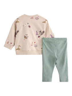 Lindex Kids' Baby Cotton Sweatshirt & Leggings Set, Light Beige - view 2, Light Beige
