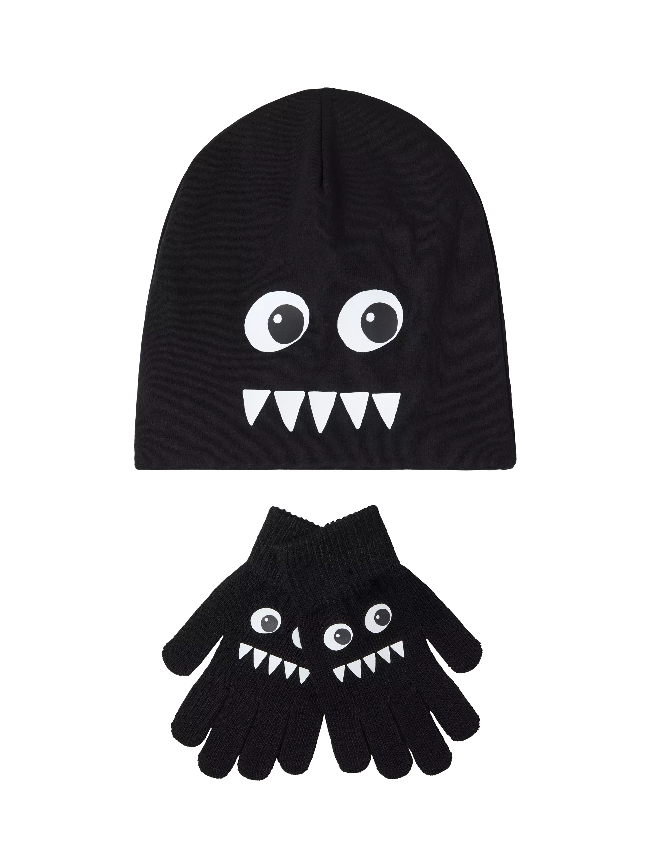 Lindex Kids' Glow in the Dark Beanie Hat & Magic Gloves Set, Black