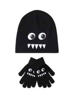 Lindex Kids' Glow in the Dark Beanie Hat & Magic Gloves Set, Black, Black