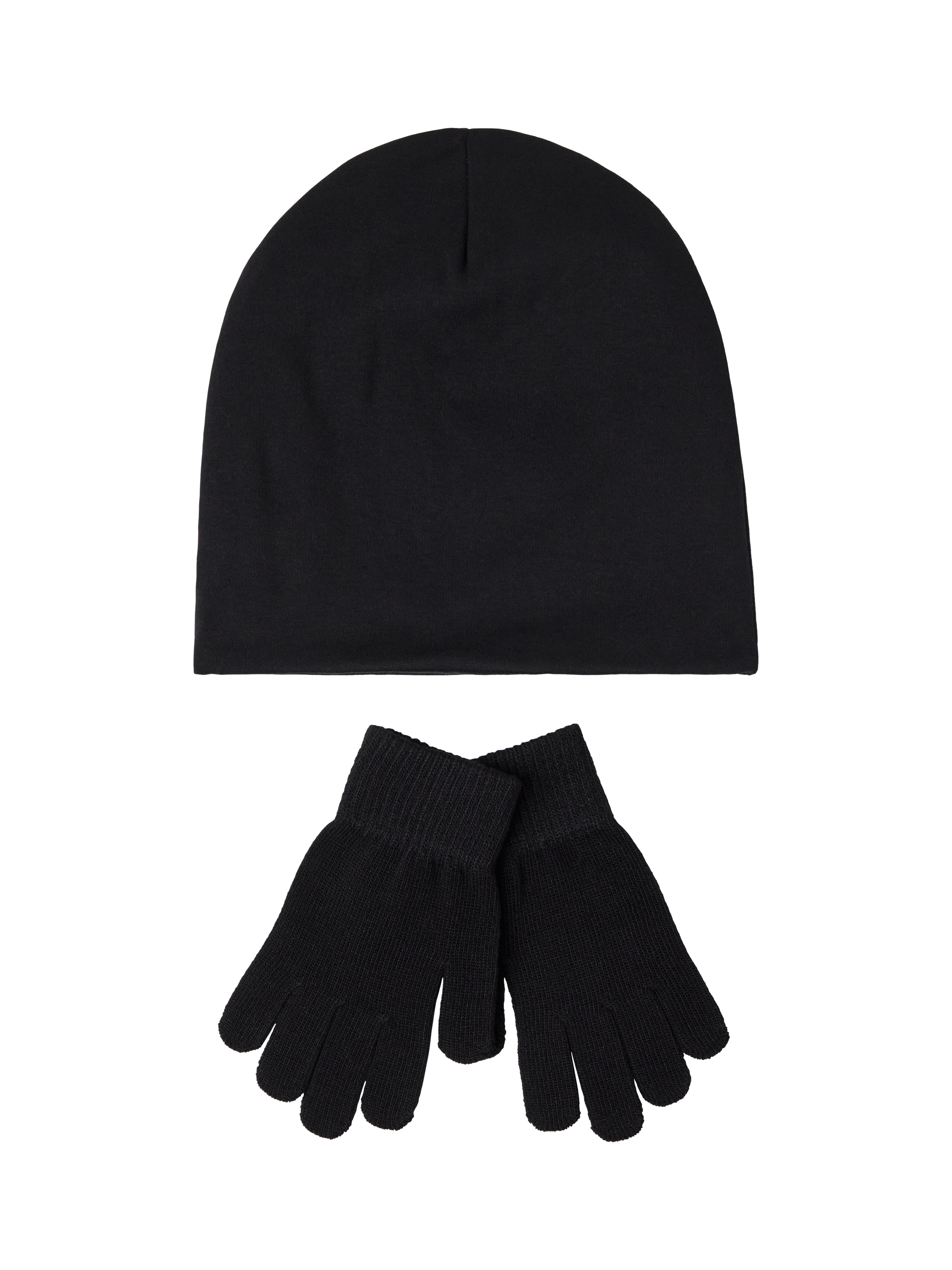 Lindex Kids' Glow in the Dark Beanie Hat & Magic Gloves Set, Black