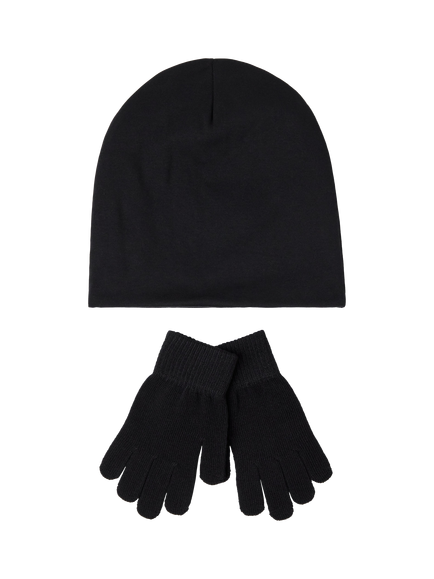Lindex Kids' Glow in the Dark Beanie Hat & Magic Gloves Set, Black - view 2, Black