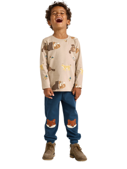 Lindex Kids' Cotton Forest Animal Long Sleeve Top - view 2, Dusty Beige