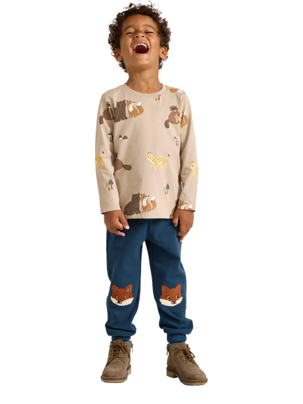 Lindex Kids' Cotton Forest Animal Long Sleeve Top - view 2, Dusty Beige