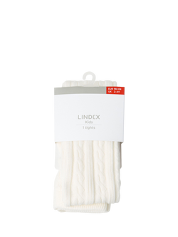Lindex Kids' Cable Knit Tights, Winter White - view 2, Winter White