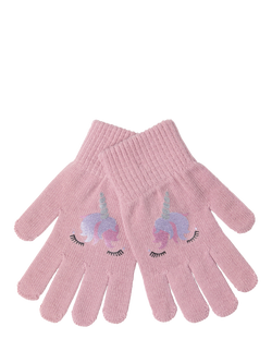 Lindex Kids' Unicorn Fine Knit Gloves, Dusty Pink, Dusty Pink