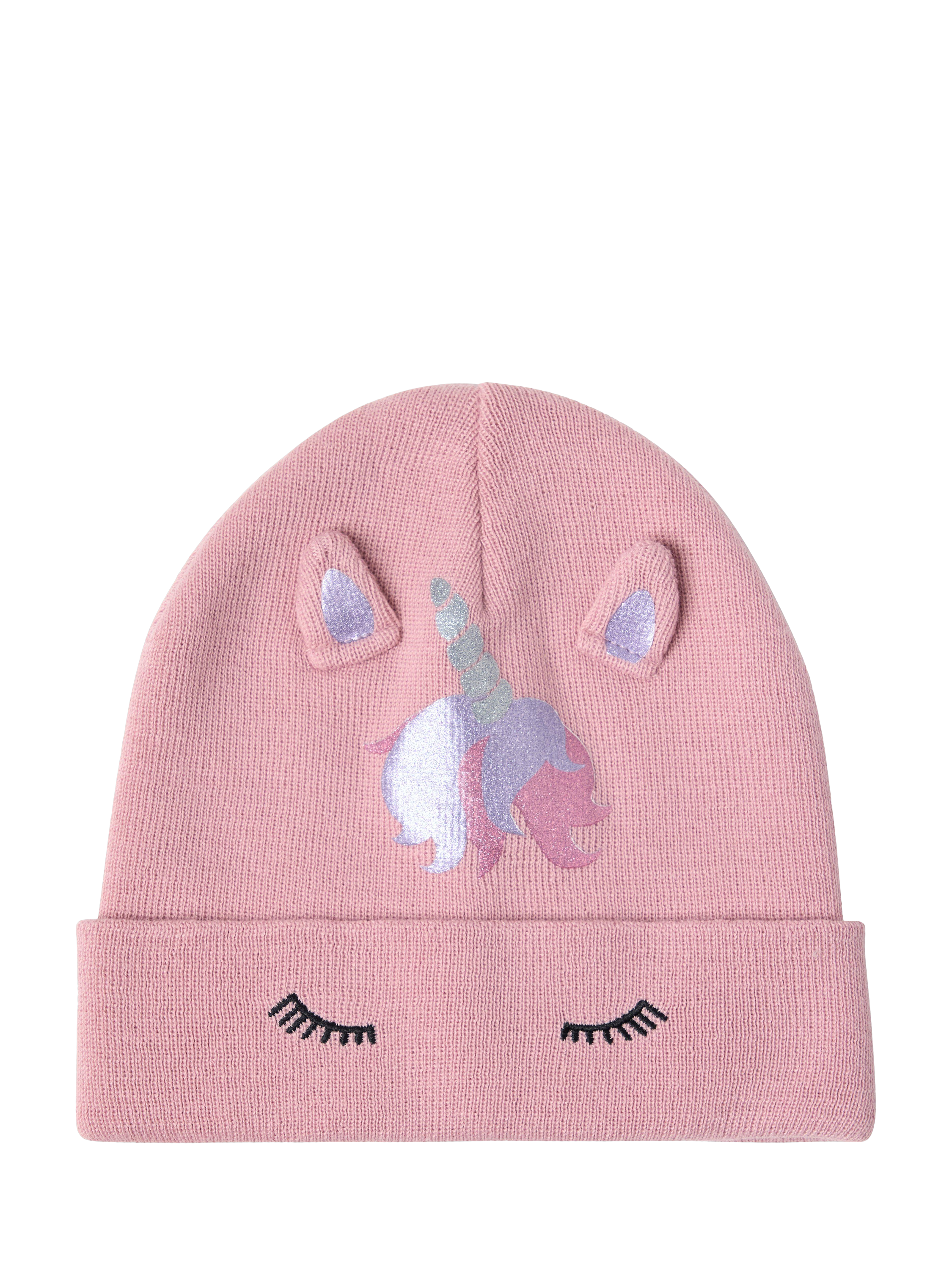 Product image 1 of 3, which shows Lindex Kids' Unicorn Beanie Hat, Dusty Pink, 5-7 years