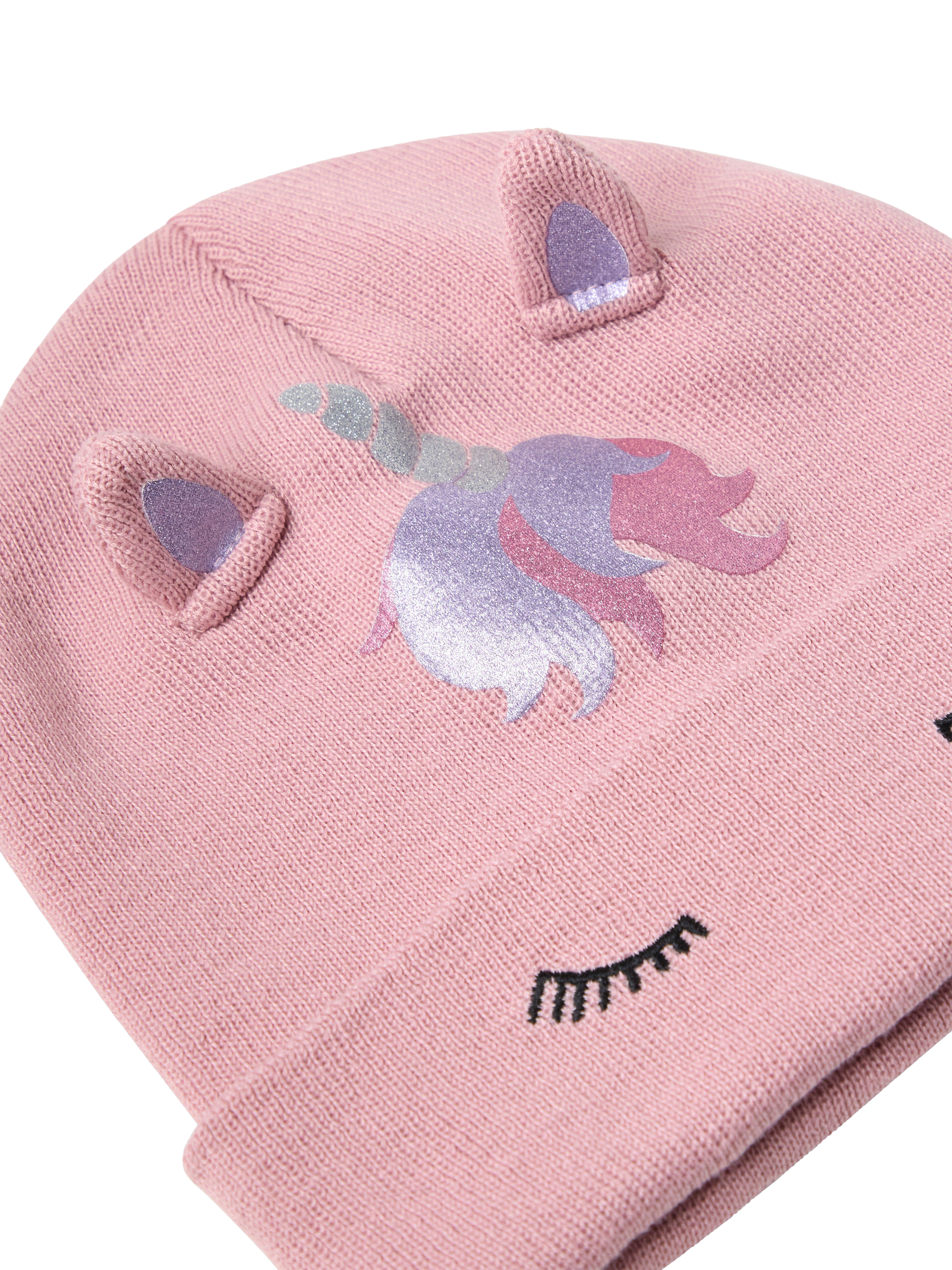 Product image 3 of 3, which shows Lindex Kids' Unicorn Beanie Hat, Dusty Pink, 5-7 years