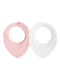 Lindex Baby Cotton Frill Trim Bib, Pack of 2, Light Dusty Pink/White, Light Dusty Pink/White