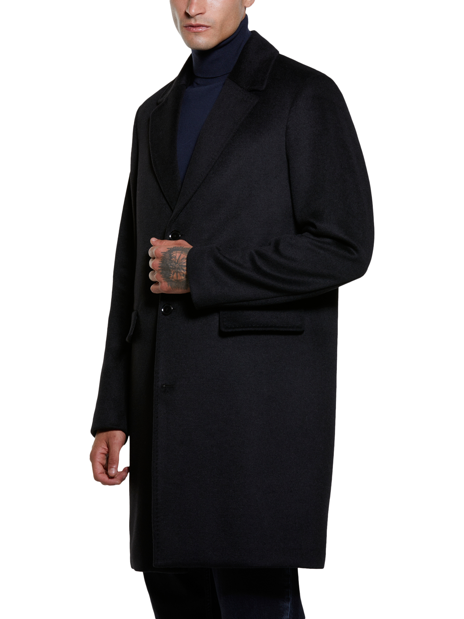 Product image 1 of 3, which shows SISLEY Slim Fit Single-Breasted Wool Overcoat, Black, 36R