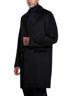 SISLEY Slim Fit Single-Breasted Wool Overcoat, Black