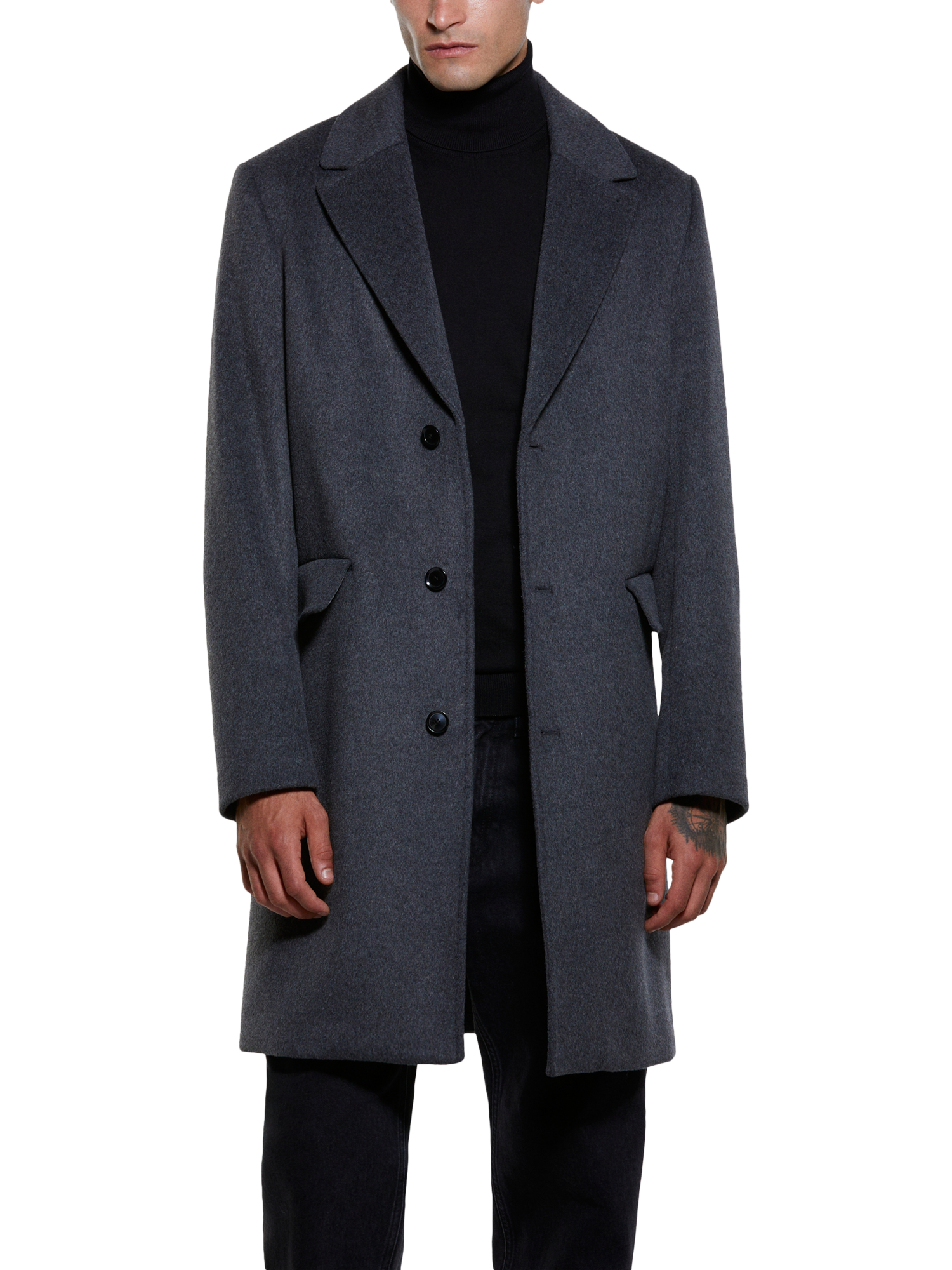 Product image 1 of 4, which shows SISLEY Slim Fit Single-Breasted Wool Overcoat, Dark Grey, 44R