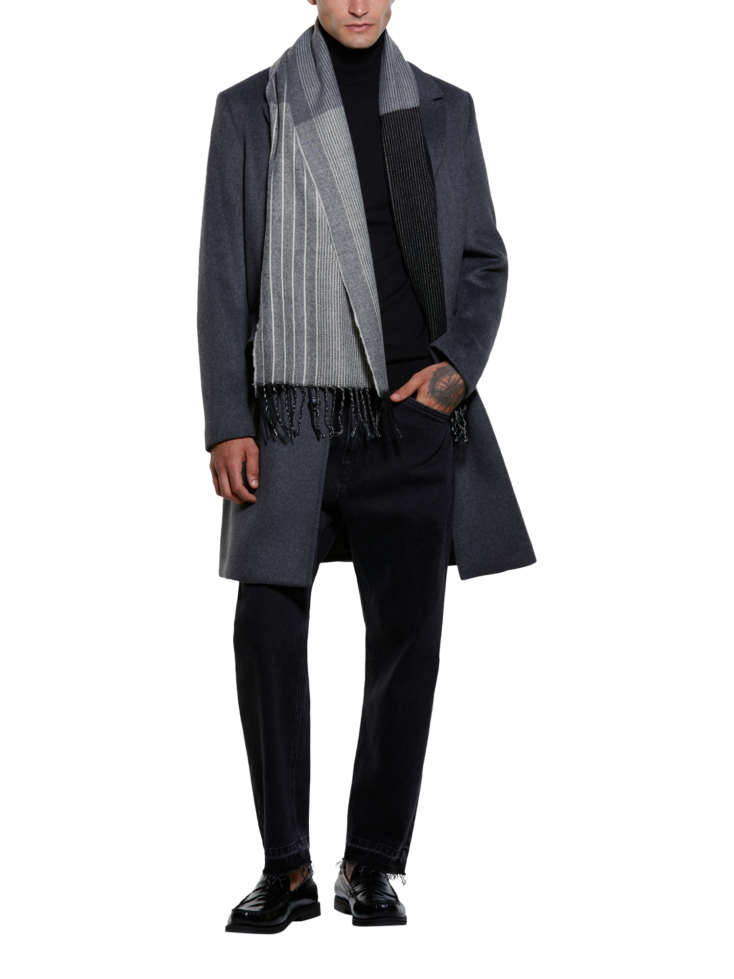 Product image 3 of 4, which shows SISLEY Slim Fit Single-Breasted Wool Overcoat, Dark Grey, 44R