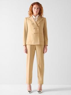 L.K.Bennett Winnie Wool Blend Double Breasted Pinstripe Jacket, Beige/Navy, Beige/Navy