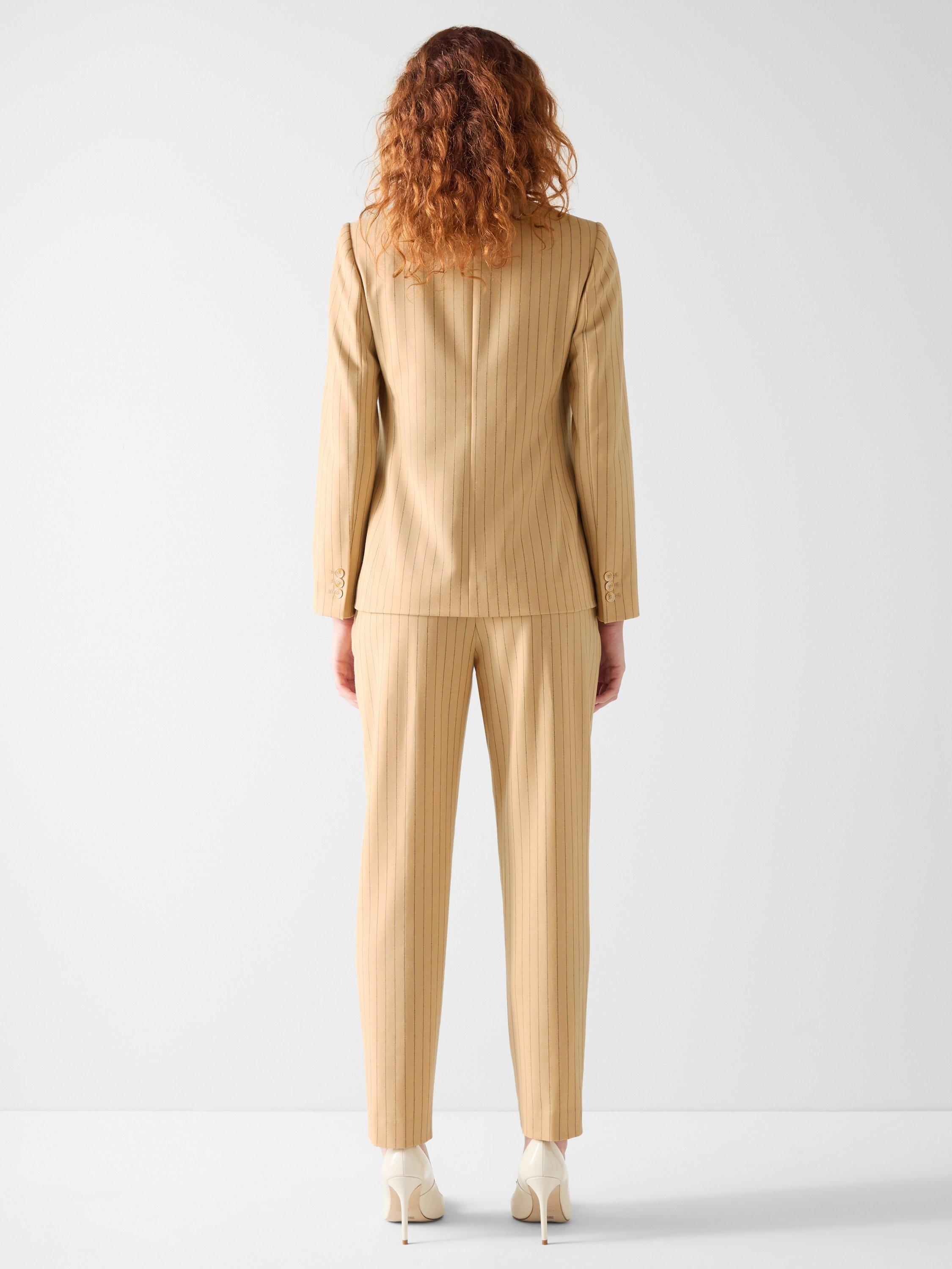 Product image 2 of 4, which shows L.K.Bennett Winnie Wool Blend Double Breasted Pinstripe Jacket, Beige/Navy, 6