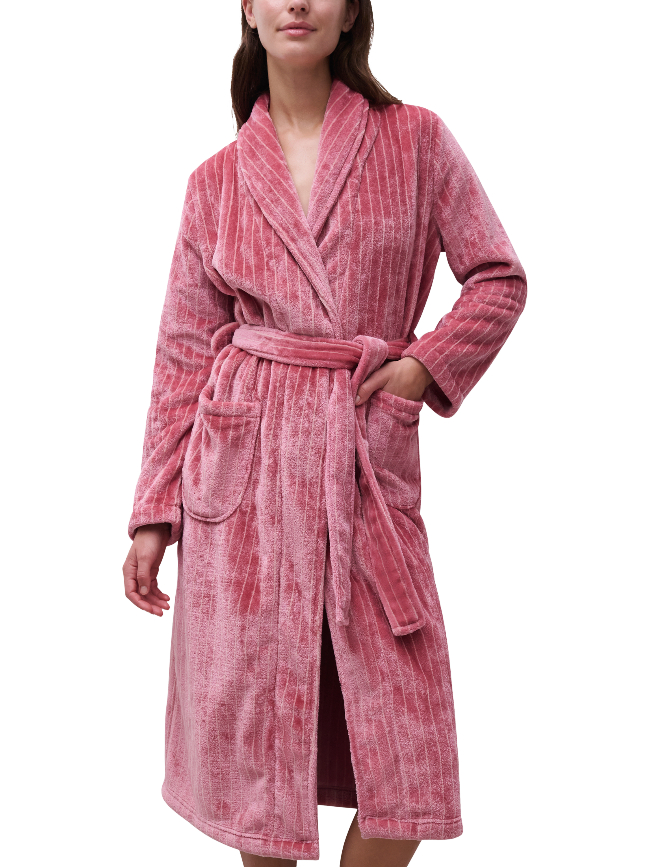 Product image 1 of 4, which shows Femilet Teddy Dressing Gown, Misty Rose, L