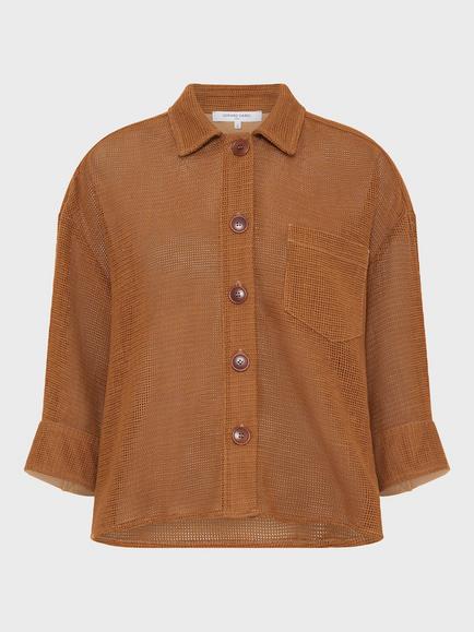 Gerard Darel Tamia Cotton Blend Three-Quarter Sleeve Shacket, Caramel, Caramel