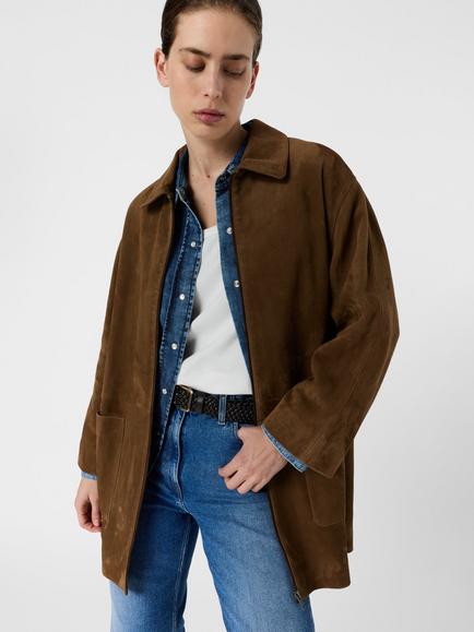 Gerard Darel Tilane Longline Suede Jacket, Camel, Camel