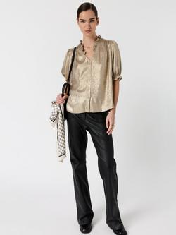 Gerard Darel Ceva Metallic Ruffle Trim Top, Yellow, Yellow