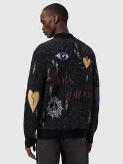 AllSaints Meller Cotton Blend Cardigan, Black - view 2, Black