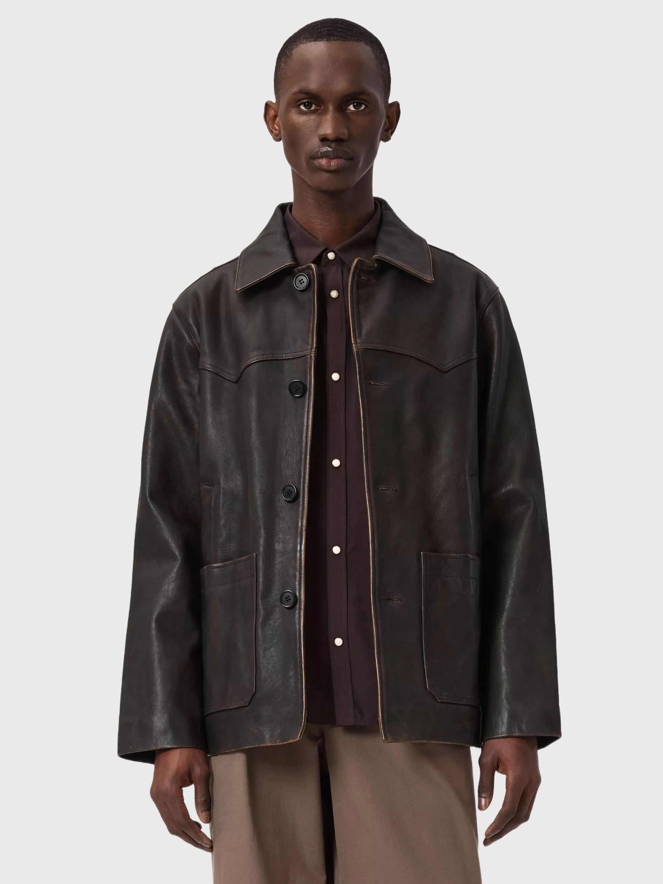 AllSaints Hartwell Relaxed Fit Leather Jacket, Cognac Brown