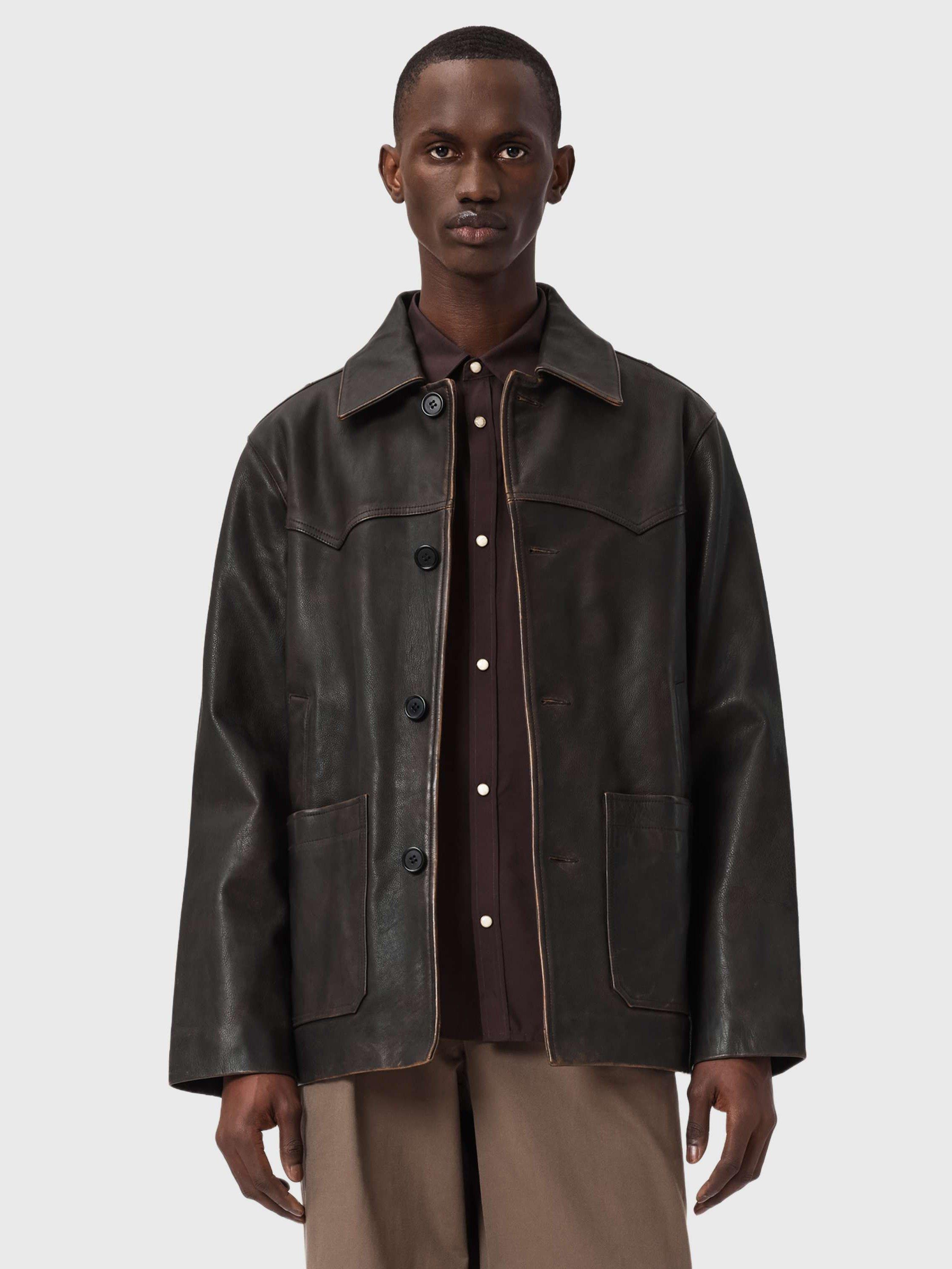S*a様 超希少 25周年 RRL ADMIRAL LEATHER JACKET AllSaints Hartwell Relaxed Fit Leather Jacket, Cognac Brown