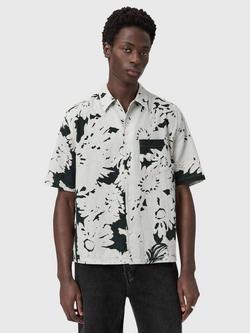 AllSaints Girona Cotton Blend Loose Fit Floral Shirt, Sharp White, Sharp White