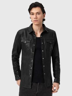 AllSaints Irwin Leather Shacket, Black, Black
