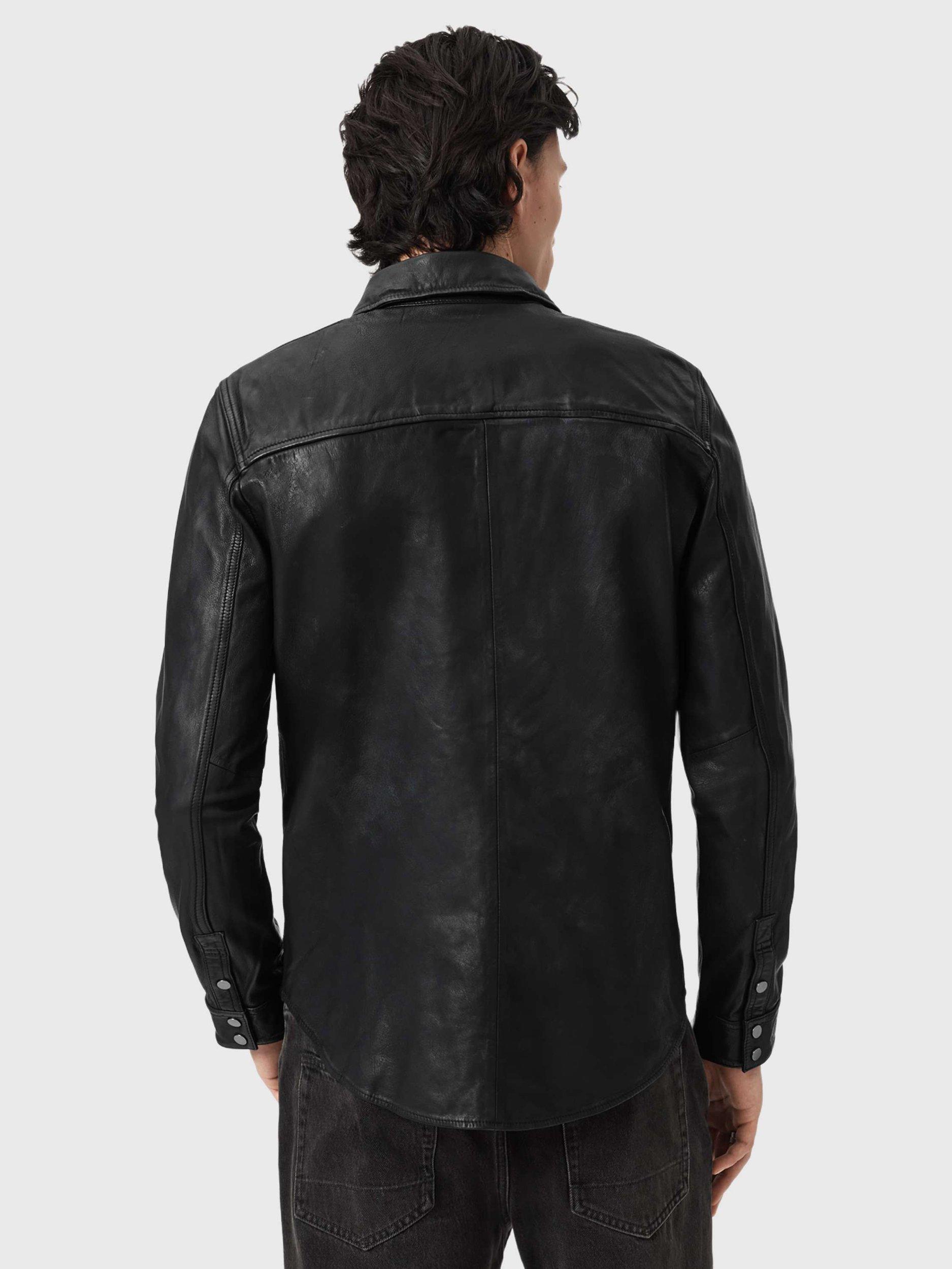 Product image 2 of 6, which shows AllSaints Irwin Leather Shacket, Black, L