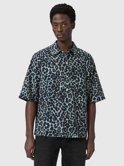 AllSaints Silesia Cotton Rich Leopard Print Short Sleeve Shirt, Soft Ash Grey, Soft Ash Grey