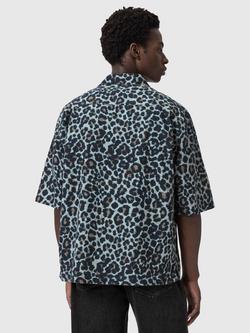 AllSaints Silesia Cotton Rich Leopard Print Short Sleeve Shirt, Soft Ash Grey - view 2, Soft Ash Grey
