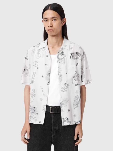 AllSaints Terra Short Sleeve Shirt containing LENZING™ ECOVERO™ Viscose, Ecru