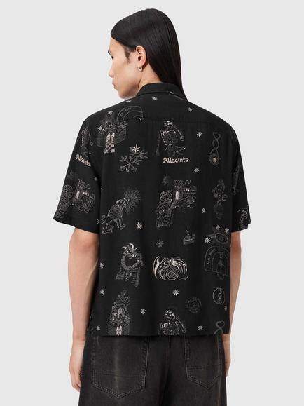 AllSaints Terra Short Sleeve Shirt containing LENZING™ ECOVERO™ Viscose - view 2, Jet Black