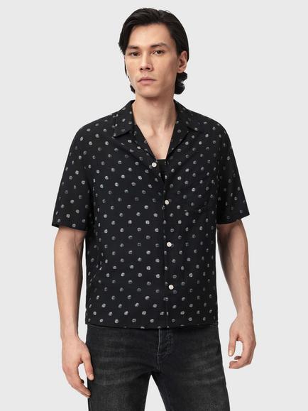 AllSaints Upton Short Sleeve Shirt containing LENZING™ ECOVERO™ Viscose, Jet Black, Jet Black
