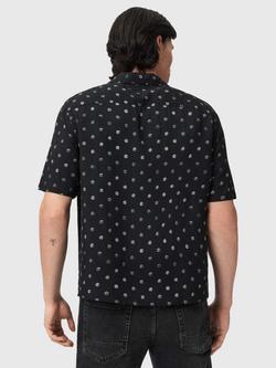 AllSaints Upton Short Sleeve Shirt containing LENZING™ ECOVERO™ Viscose, Jet Black - view 2, Jet Black