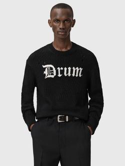 AllSaints Drum Textured Slogan Jumper, Black/Chalk White, Black/Chalk White