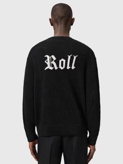 AllSaints Drum Textured Slogan Jumper, Black/Chalk White - view 2, Black/Chalk White