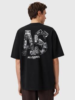 AllSaints Mixtape Cotton Logo Graphic T-Shirt, Jet Black - view 2, Jet Black