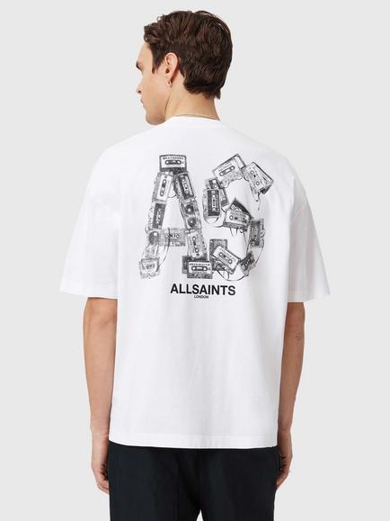 AllSaints Mixtape Cotton Short Sleeve Graphic T-Shirt, Optic White - view 2, Optic White