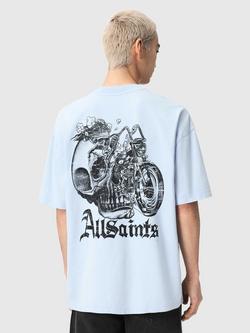 AllSaints Panhead Cotton Short Sleeve Graphic T-Shirt, Villa Blue - view 2, Villa Blue